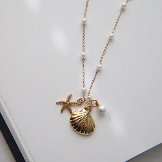 By the Shore Necklace | Shell and Star Pendant