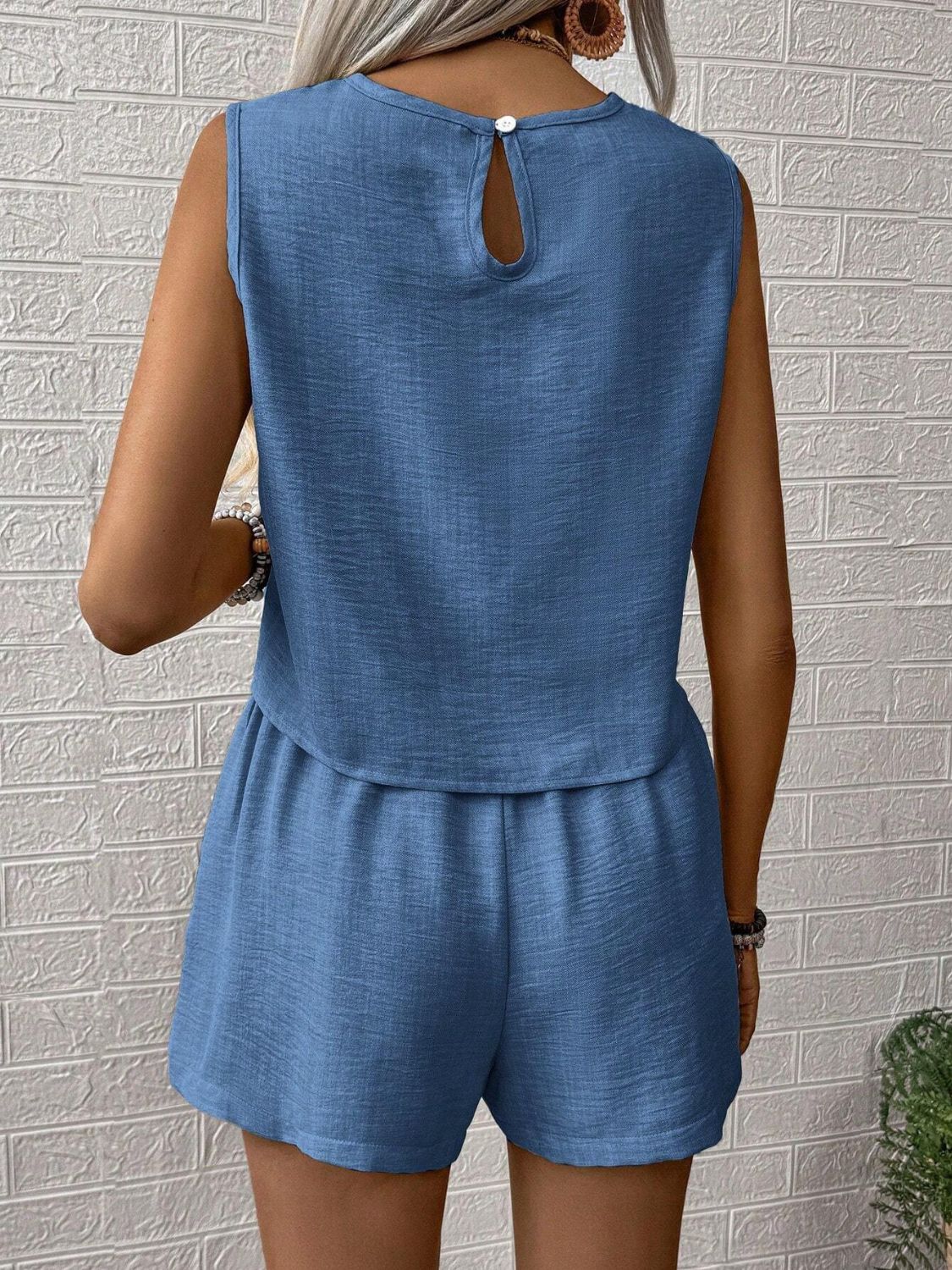 Round Neck Sleeveless Top and Shorts Set