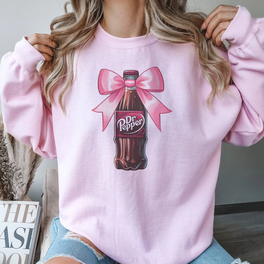 Coquette Sweatshirt Dr. Pepper Pink Bow Soda Bottle Pullover